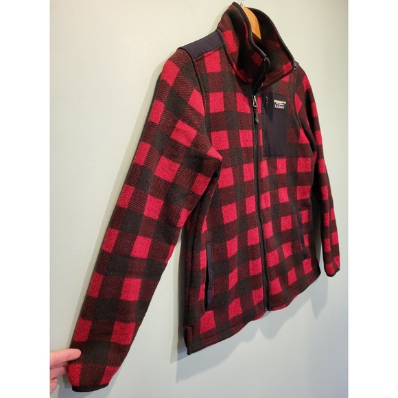 LL Bean Buffalo Plaid Full Zip Fleece Jacket Pockets Womens S - Picture 3 of 7